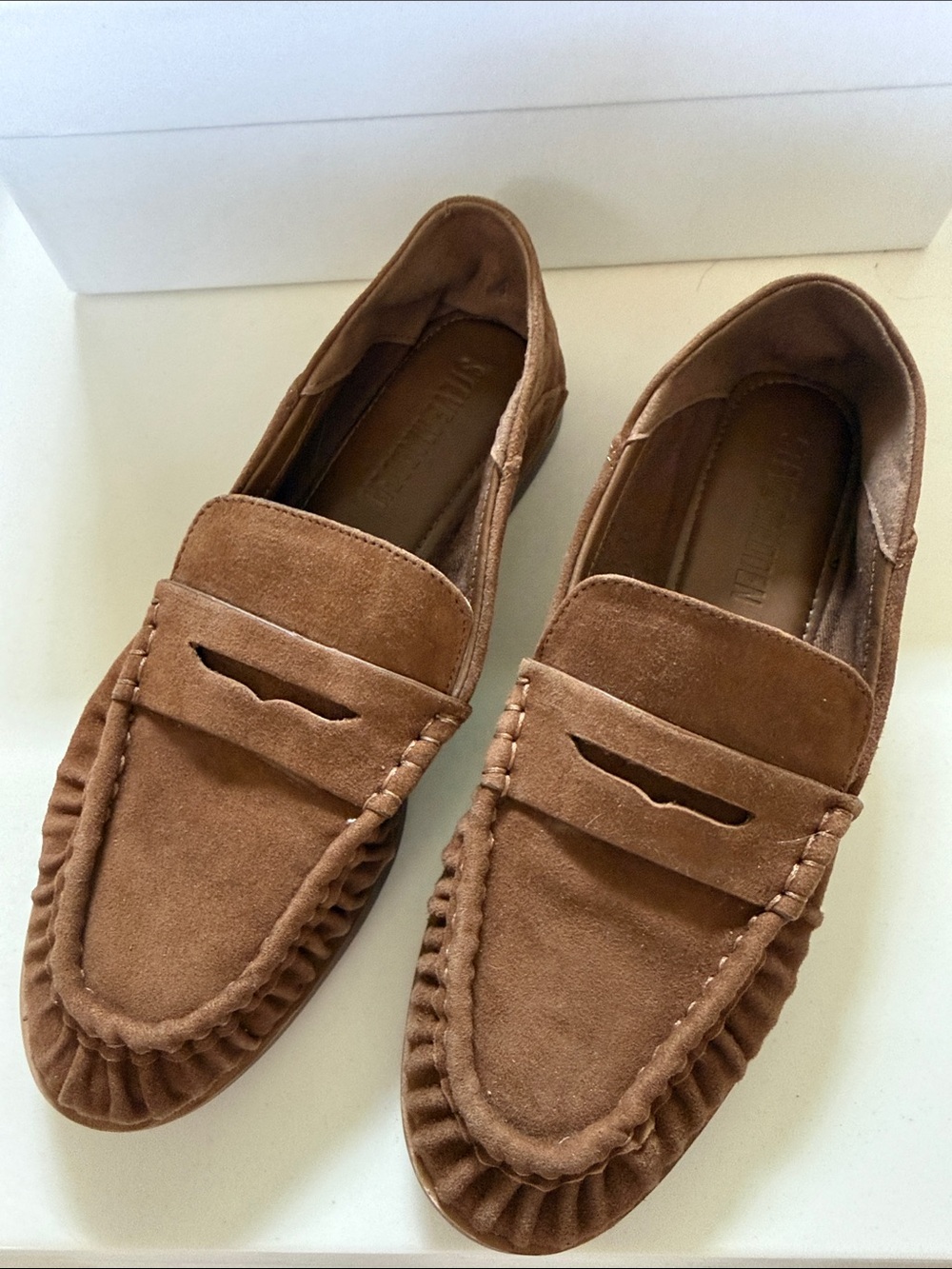 Steve Madden Suede Penny Loafers in Brown